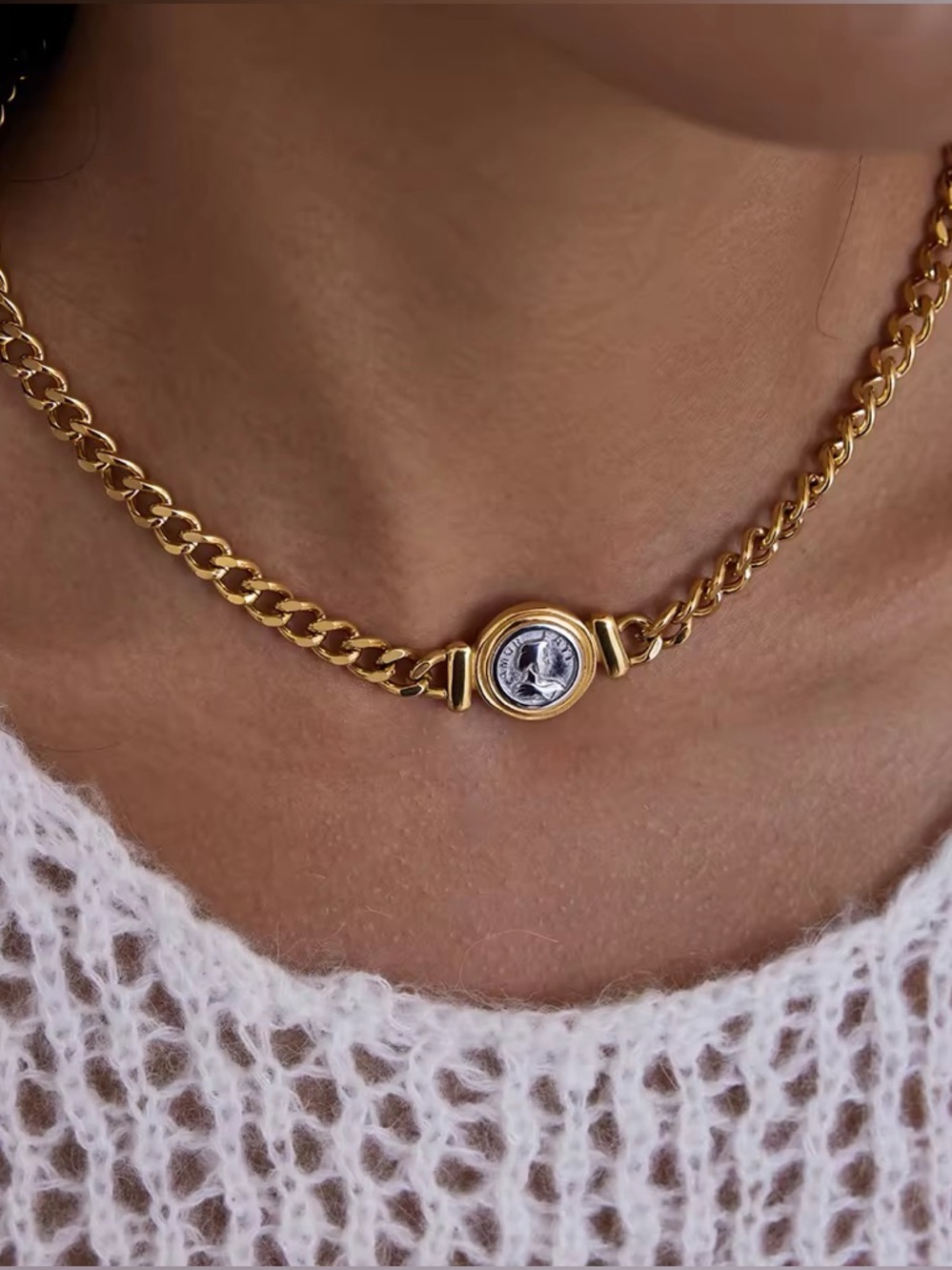 18K Gold Plated Silver Coin Necklace - Picture 3 of 8